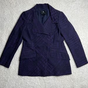 Rena Lange Woven Wool Silk Blend Purple Black Pattern Double Snap Jacket 10